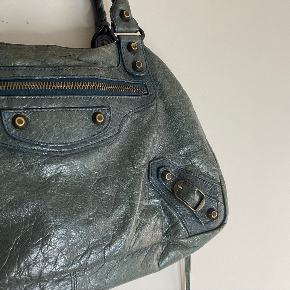Vintage Balenciaga City Mini green teal leather handbag - Picture 6 of 14